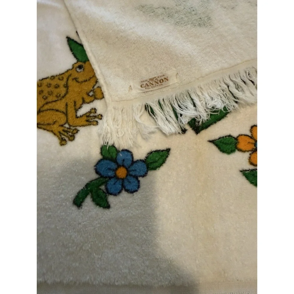 Cannon Towel READ Vintage 70s Tiger Turtle Frog In Flowers Bathroom Bath Terry